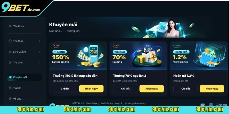 Ưu đãi hấp dẫn khi tham gia trải nghiệm tại 9BET